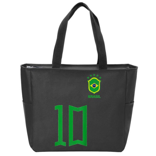 Retro Brazil Soccer Number 10 Brazilian Futebol Brasil Team Zip Tote Bag