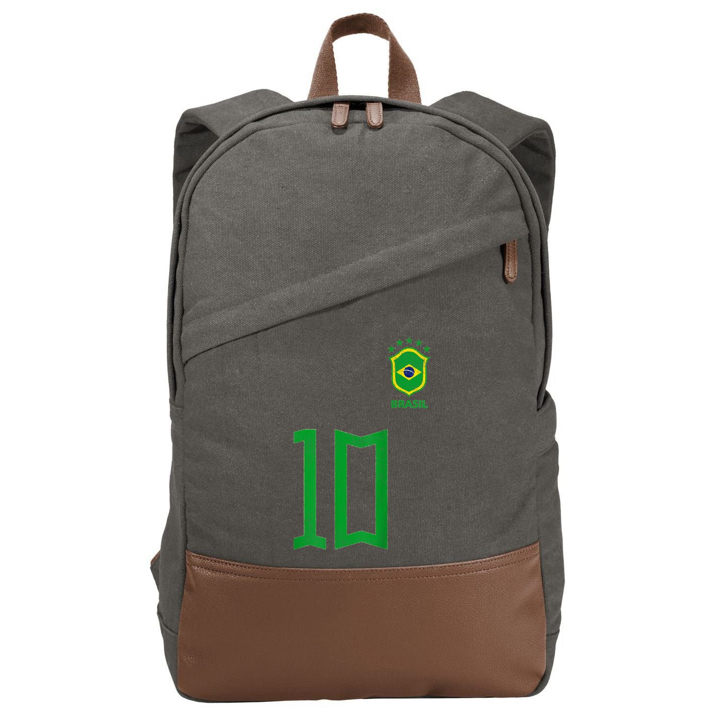 Retro Brazil Soccer Number 10 Brazilian Futebol Brasil Team Cotton Canvas Backpack