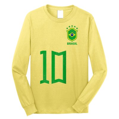 Retro Brazil Soccer Number 10 Brazilian Futebol Brasil Team Long Sleeve Shirt