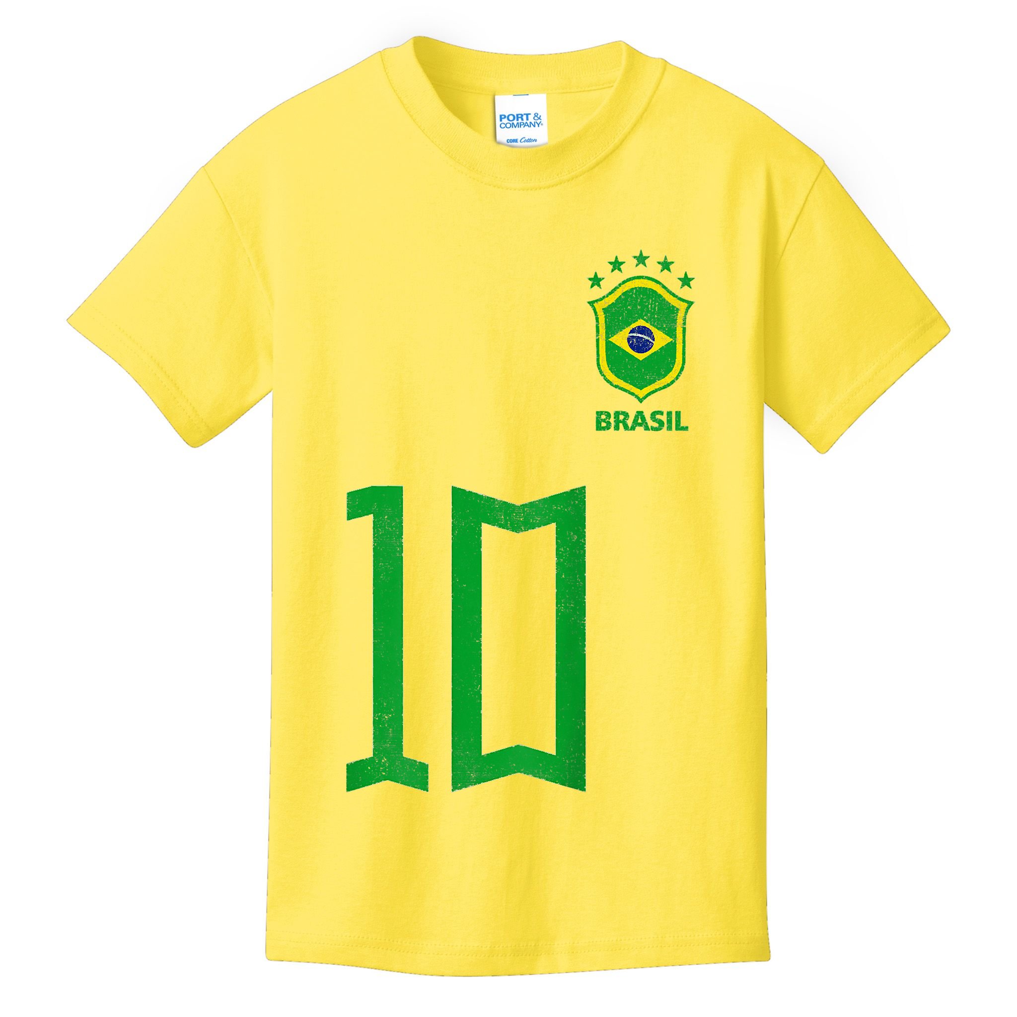 Retro Brazil Soccer Number 10 Brazilian Futebol Brasil Team Kids T-Shirt