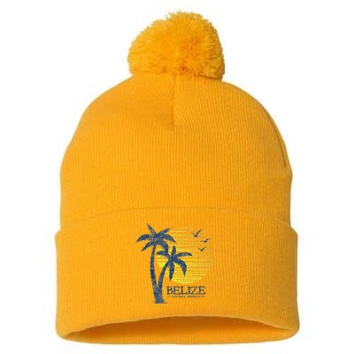 Retro Belize Souvenir Vintage Sunset Pom Pom 12in Knit Beanie