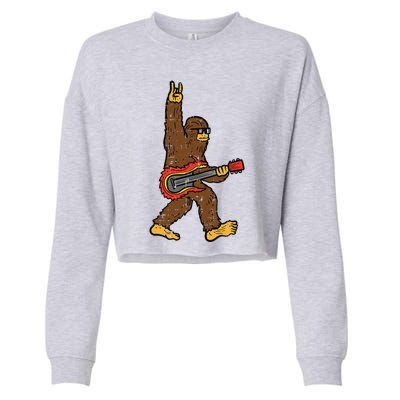 Rocker Bigfoot Sasquatch Guitar Rocknroll Rock Cute Cropped Pullover Crew