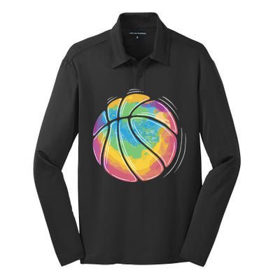 Rainbow Basketball Sport Silk Touch Performance Long Sleeve Polo