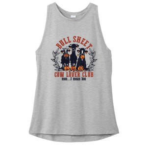 Retro Bull Sheet Cow Lover Club Funny Pumpkins Halloween Ladies PosiCharge Tri-Blend Wicking Tank