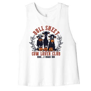 Retro Bull Sheet Cow Lover Club Funny Pumpkins Halloween Women's Racerback Cropped Tank