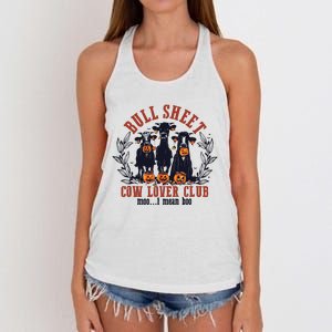 Retro Bull Sheet Cow Lover Club Funny Pumpkins Halloween Women's Knotted Racerback Tank