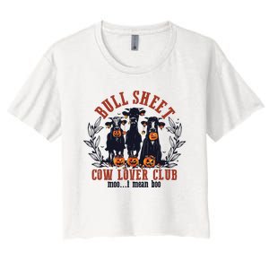 Retro Bull Sheet Cow Lover Club Funny Pumpkins Halloween Women's Crop Top Tee