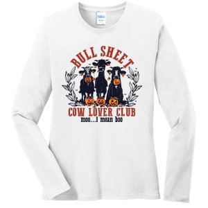 Retro Bull Sheet Cow Lover Club Funny Pumpkins Halloween Ladies Long Sleeve Shirt