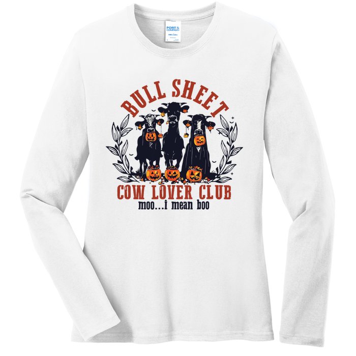 Retro Bull Sheet Cow Lover Club Funny Pumpkins Halloween Ladies Long Sleeve Shirt