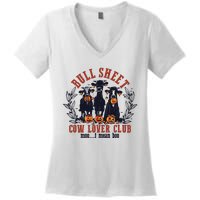 Retro Bull Sheet Cow Lover Club Funny Pumpkins Halloween Women's V-Neck T-Shirt