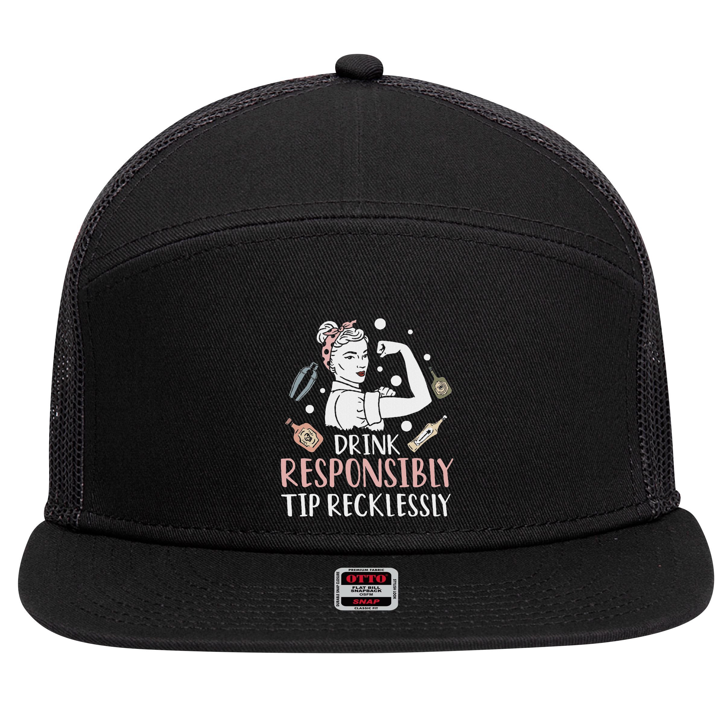 Retro Bartending Saying Mixologist Barkeeper & Bartender 7 Panel Mesh Trucker Snapback Hat