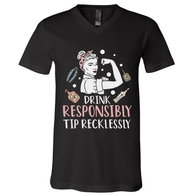 Retro Bartending Saying Mixologist Barkeeper & Bartender V-Neck T-Shirt