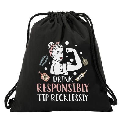 Retro Bartending Saying Mixologist Barkeeper & Bartender Drawstring Bag