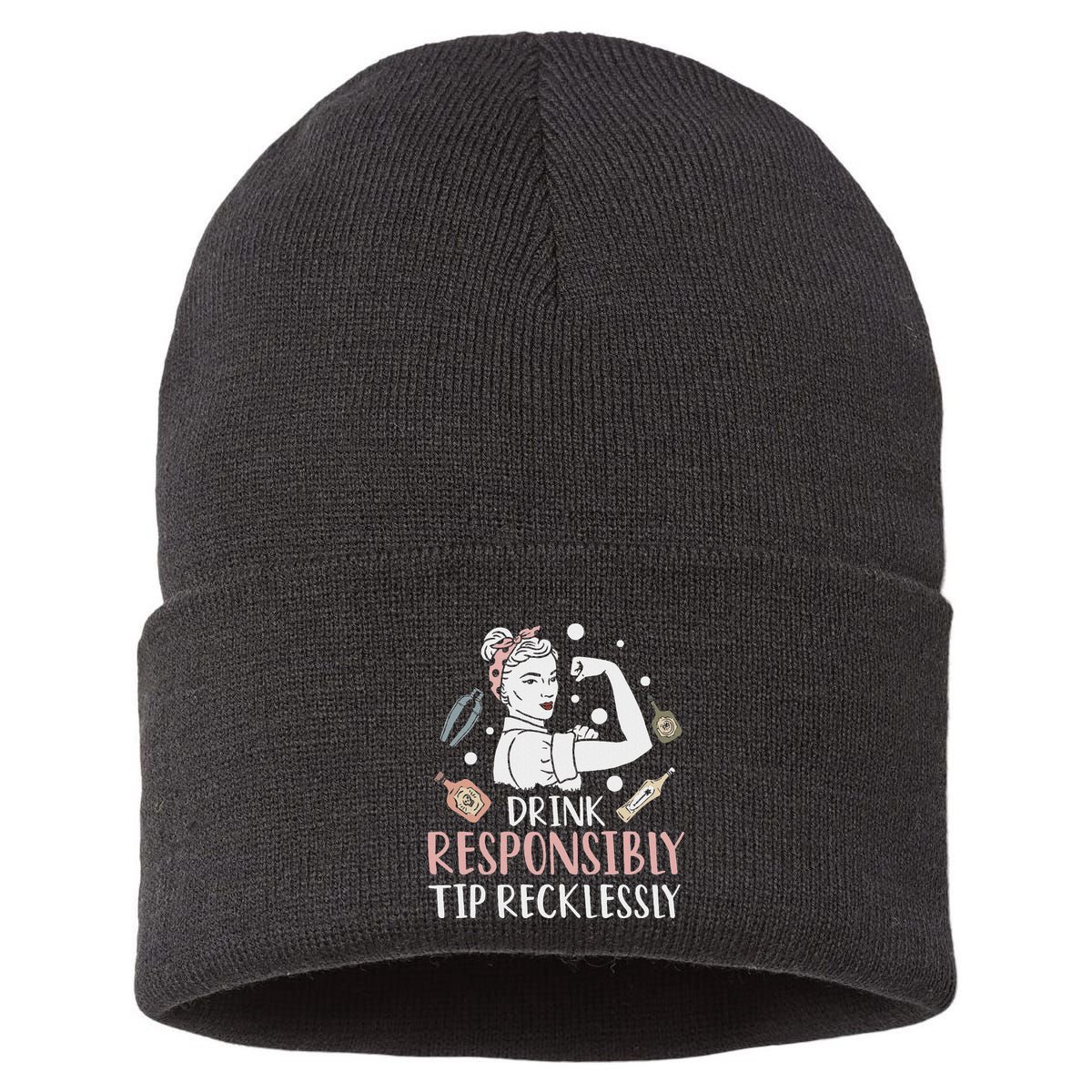 Retro Bartending Saying Mixologist Barkeeper & Bartender Sustainable Knit Beanie