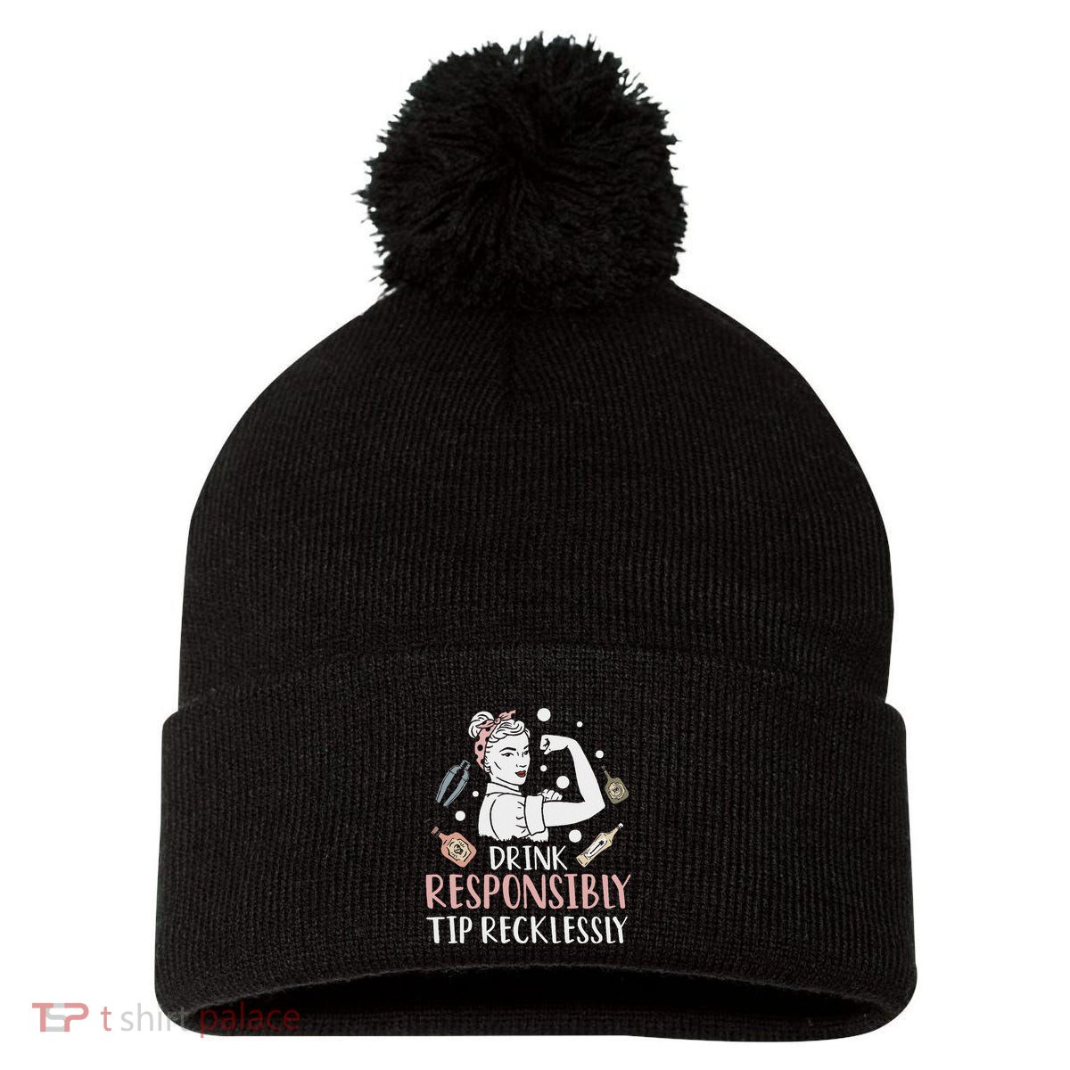 Retro Bartending Saying Mixologist Barkeeper & Bartender Pom Pom 12in Knit Beanie