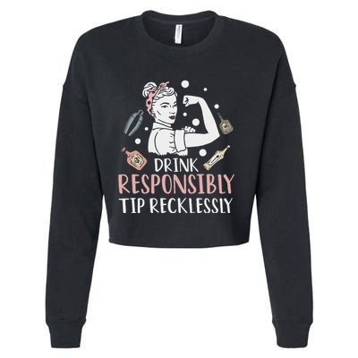 Retro Bartending Saying Mixologist Barkeeper & Bartender Cropped Pullover Crew