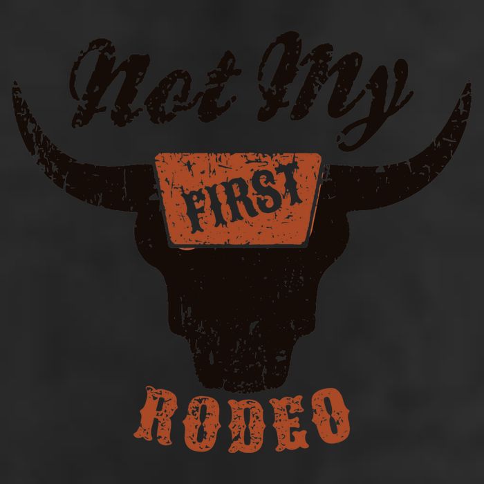 Retro Bull Skull Not My First Rodeo Western Country Cowboy 7 Panel Mesh Trucker Snapback Hat