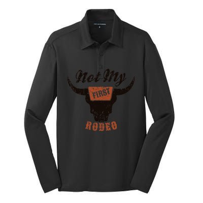 Retro Bull Skull Not My First Rodeo Western Country Cowboy Silk Touch Performance Long Sleeve Polo