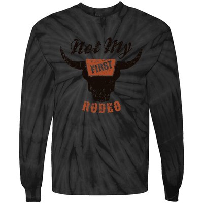 Retro Bull Skull Not My First Rodeo Western Country Cowboy Tie-Dye Long Sleeve Shirt