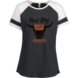 Retro Bull Skull Not My First Rodeo Western Country Cowboy Enza Ladies Jersey Colorblock Tee