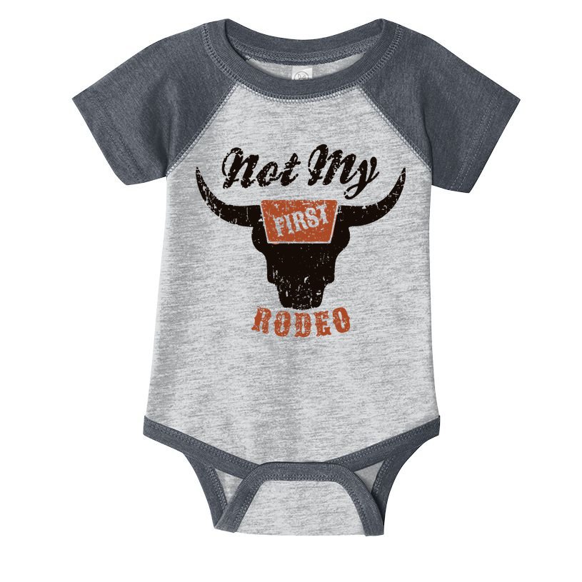 Retro Bull Skull Not My First Rodeo Western Country Cowboy Infant Baby Jersey Bodysuit