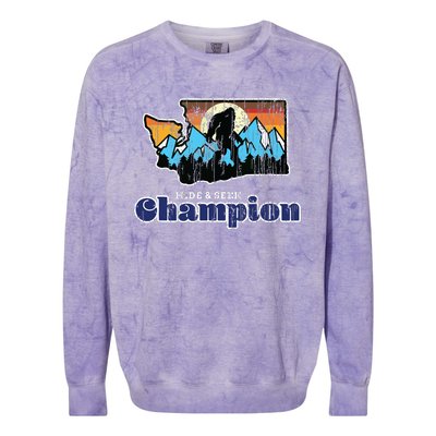 Retro Bigfoot State Of Washington Hide And Seek Champion Colorblast Crewneck Sweatshirt