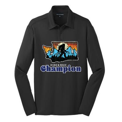 Retro Bigfoot State Of Washington Hide And Seek Champion Silk Touch Performance Long Sleeve Polo