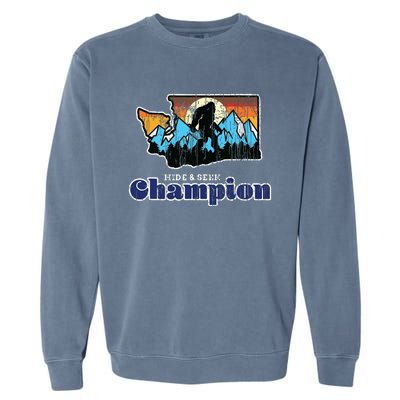 Retro Bigfoot State Of Washington Hide And Seek Champion Garment-Dyed Sweatshirt