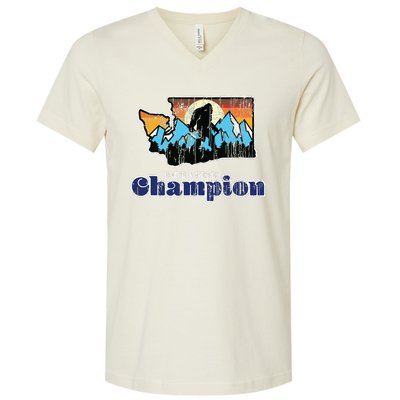 Retro Bigfoot State Of Washington Hide And Seek Champion V-Neck T-Shirt