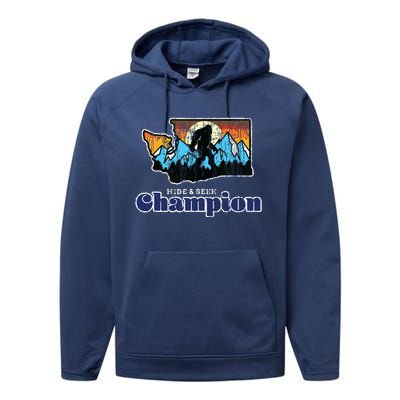 Retro Bigfoot State Of Washington Hide And Seek Champion Performance Fleece Hoodie