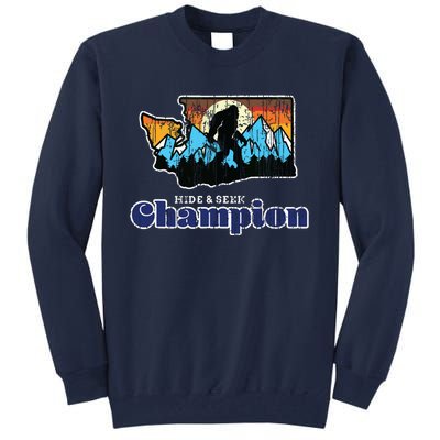 Retro Bigfoot State Of Washington Hide And Seek Champion Tall Sweatshirt