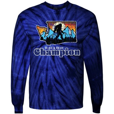 Retro Bigfoot State Of Washington Hide And Seek Champion Tie-Dye Long Sleeve Shirt