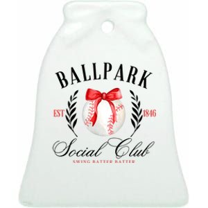 Retro Ballpark Social Club Est 1846 Baseball Ceramic Bell Ornament