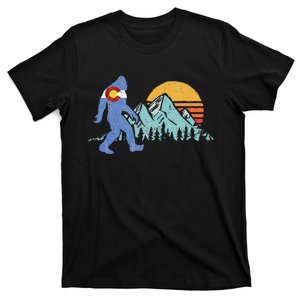 Retro Bigfoot Sun & Mountain State Flag Of Colorado T-Shirt