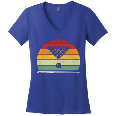 Retro Billiards Sunset Vintage Pool Hobby Sport Funny Bday Gift Women's V-Neck T-Shirt