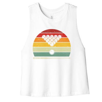 Retro Billiards Sunset Vintage Pool Hobby Sport Funny Bday Gift Women's Racerback Cropped Tank