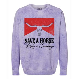 Retro Bull Skull Western Country Save A Horse Ride A Cow Gift Colorblast Crewneck Sweatshirt