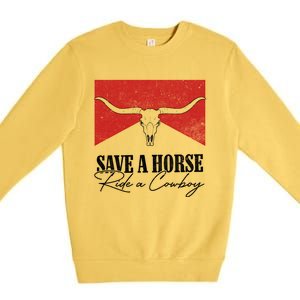 Retro Bull Skull Western Country Save A Horse Ride A Cow Gift Premium Crewneck Sweatshirt