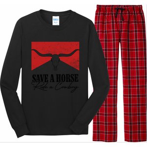 Retro Bull Skull Western Country Save A Horse Ride A Cow Gift Long Sleeve Pajama Set