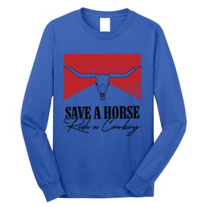 Retro Bull Skull Western Country Save A Horse Ride A Cow Gift Long Sleeve Shirt