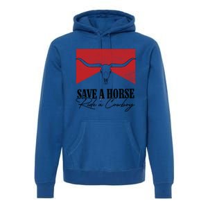 Retro Bull Skull Western Country Save A Horse Ride A Cow Gift Premium Hoodie