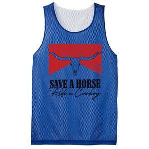 Retro Bull Skull Western Country Save A Horse Ride A Cow Gift Mesh Reversible Basketball Jersey Tank