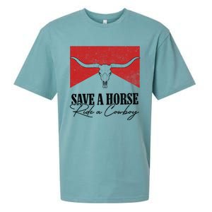 Retro Bull Skull Western Country Save A Horse Ride A Cow Gift Sueded Cloud Jersey T-Shirt