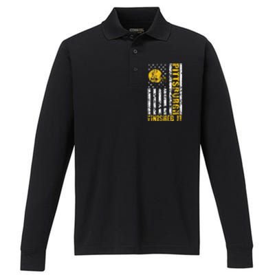 Retro Baseball Style Pittsburgh Logo Performance Long Sleeve Polo