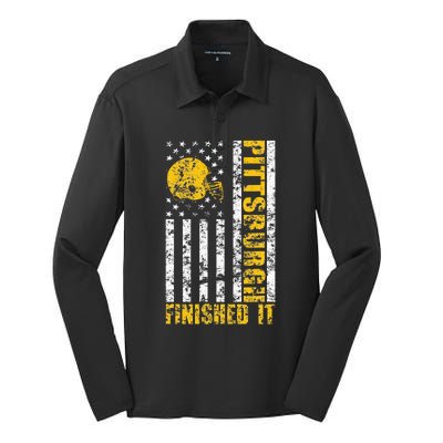 Retro Baseball Style Pittsburgh Logo Silk Touch Performance Long Sleeve Polo