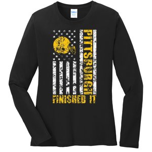 Retro Baseball Style Pittsburgh Logo Ladies Long Sleeve Shirt