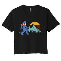 Retro Bigfoot Sun Mountain State Flag Of Colorado Graphic Women's Crop Top Tee