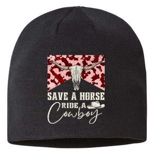 Retro Bull Skull Western Country Save A Horse Ride A Cowboy Sustainable Beanie