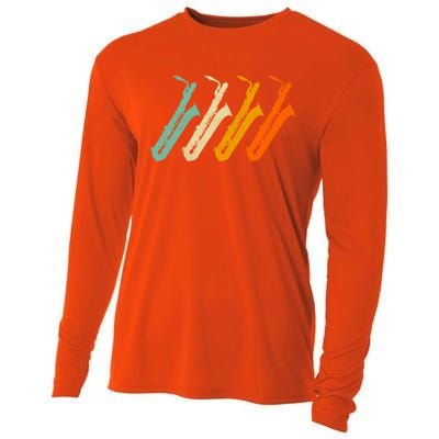 Retro Baritone Saxophone Gift For Bari Saxophonist Gift Cooling Performance Long Sleeve Crew