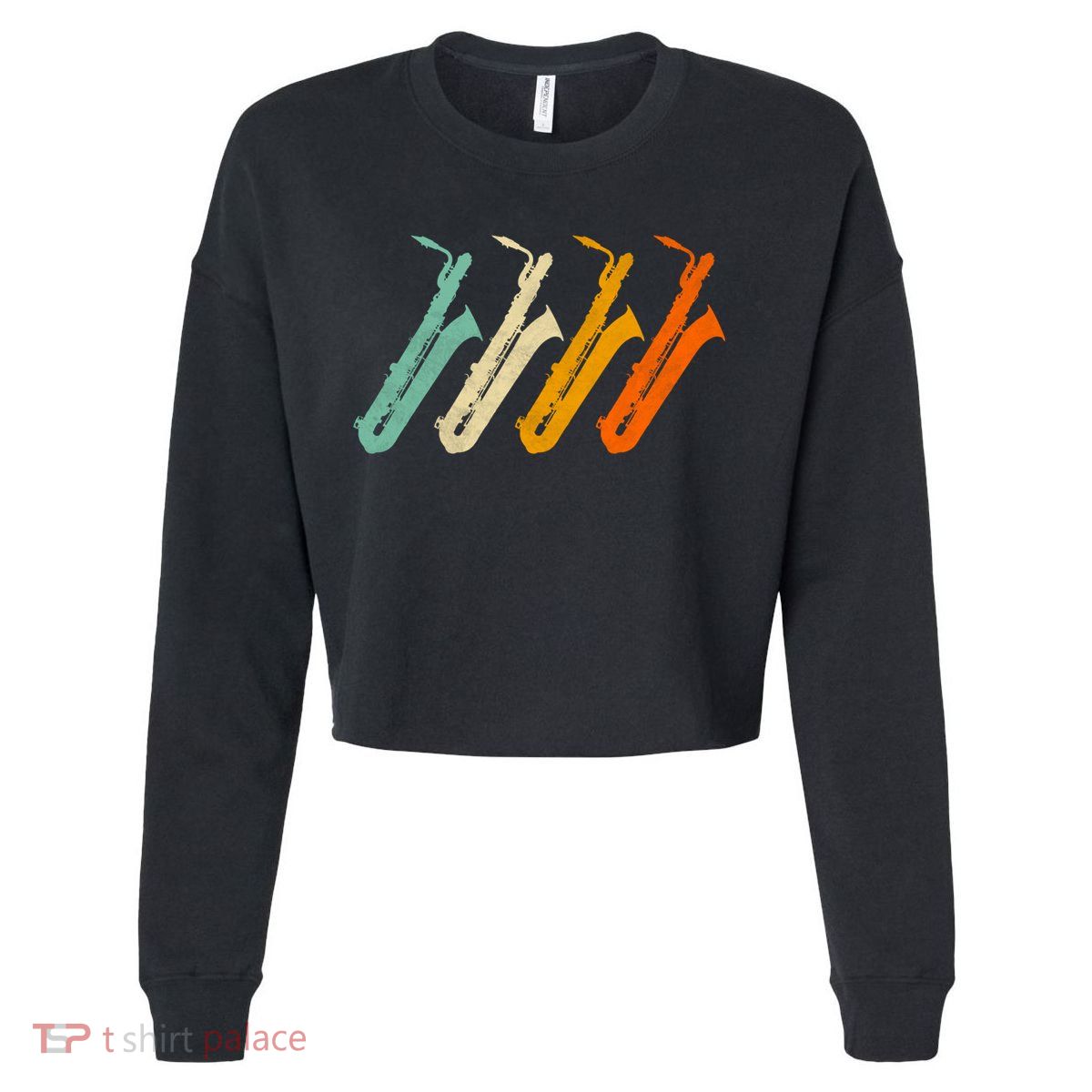 Retro Baritone Saxophone Gift For Bari Saxophonist Gift Cropped Pullover Crew